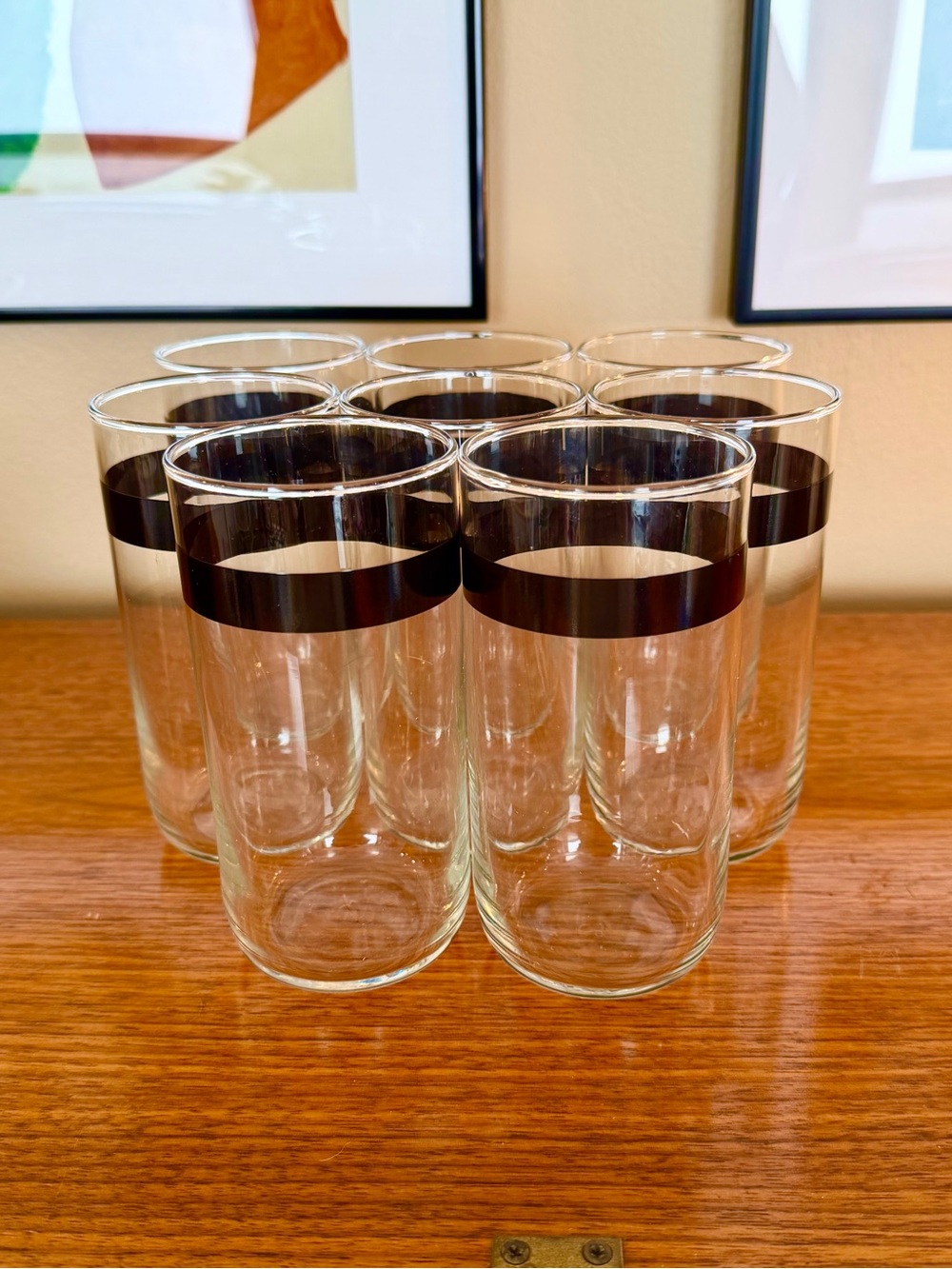 50s-60s Vintage 🖤 Libbey Mid-Century Black Band Tumbler Drinking Glasses (8)